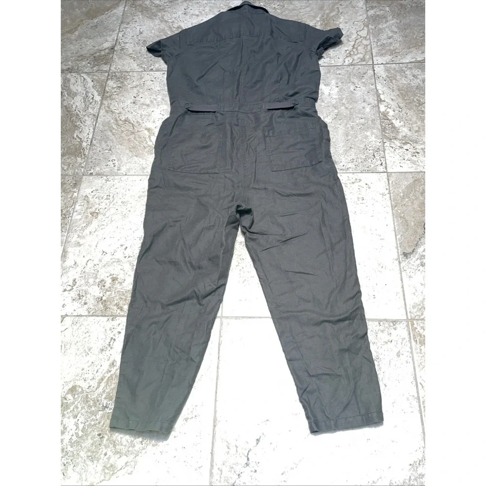 Quince Women's Large Dark Gray Cotton Linen Twill Coverall Jumpsuit Short Sleeve